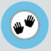 Ikon af to hænder, der indikerer fysioterapitjenester for kæledyr hos Odder Dyreklinik.